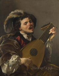 londongallery/hendrick ter brugghen - a man playing a lute